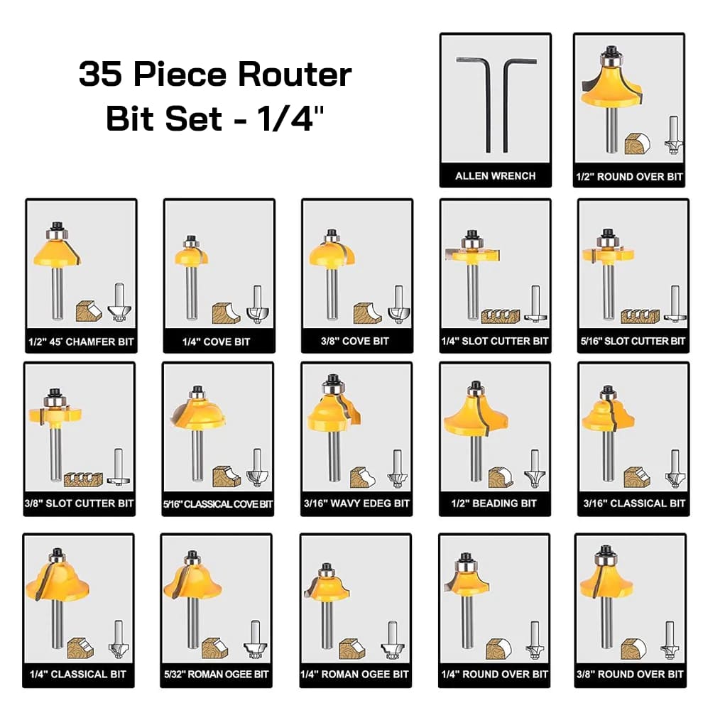 35 Piece Router Bit Set - 1/4 inch Shank